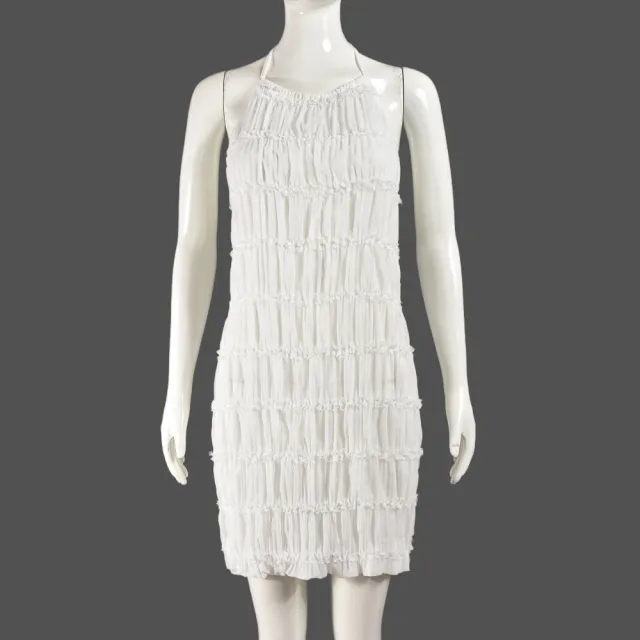 Pleated Straight Solid Color Sexy Chiffon Backless Halter Dress White - Shop at LoveMi