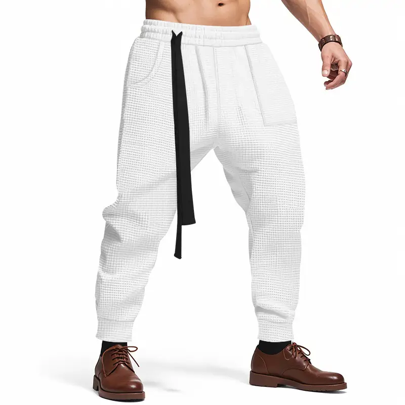 Men's Casual Pants Solid Waffle Male Hip Hop Streetwear Track Pants Joggers
