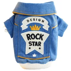 Handsome Rock Embroidered Denim Cute Coat Small Dog Teddy Pet Clothes - Blue - View 1
