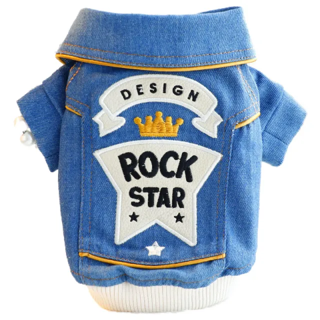 Handsome Rock Embroidered Denim Cute Coat Small Dog Teddy Pet Clothes Blue - Shop at LoveMi