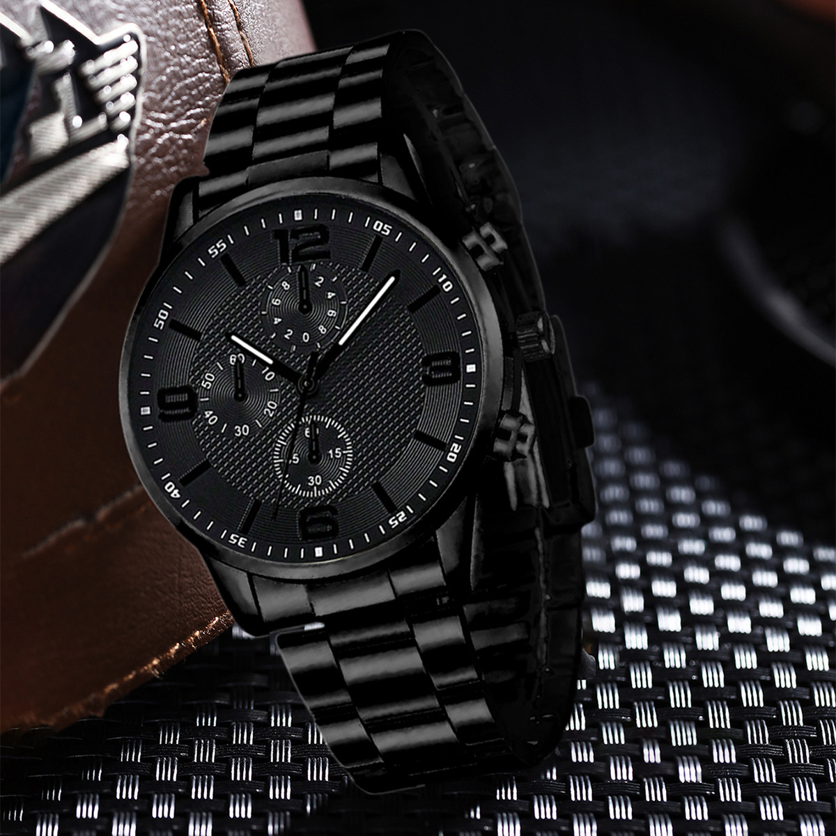 Three-Eye Digital Mens Watch Bracelet And Necklace Set