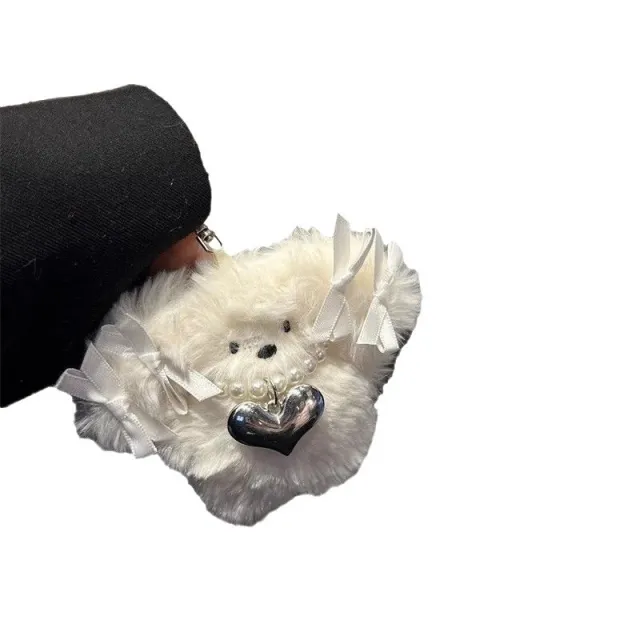 Cute Plush Girl Ribbon Pearl Cartoon Puppy Doll Keychain Pendant Pearl Puppy - Shop at LoveMi