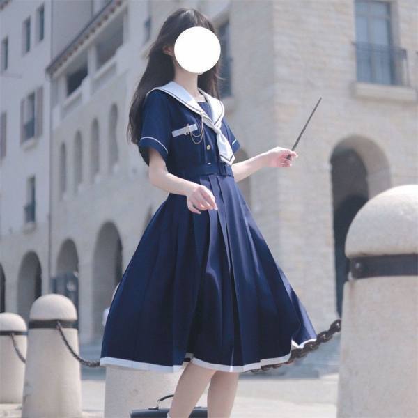 Summer New Japanese Jk Sailor Suit Temperament Waist-controlled Slimming Dress Women