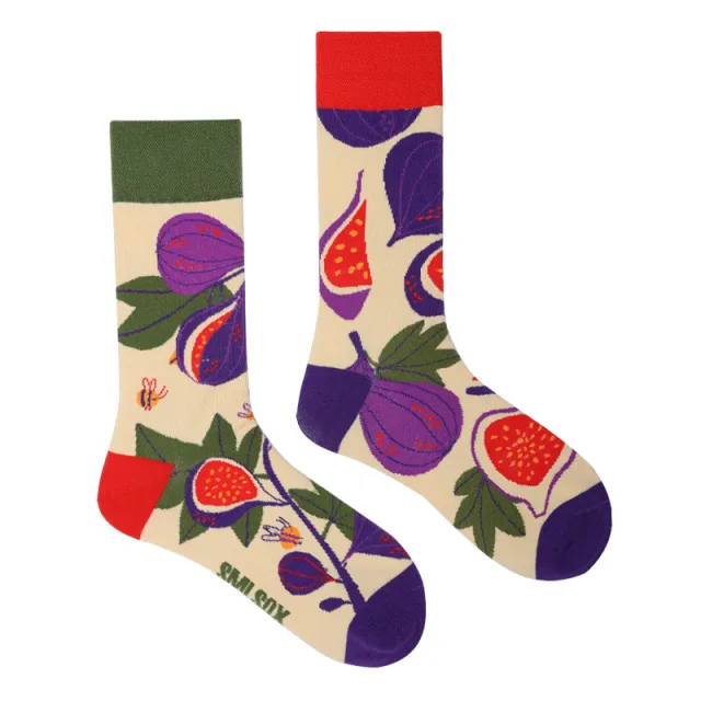 Men's And Women's Asymmetric AB Cartoon Food Illustration Trend Unmatched Color Socks Fig Solid - Shop at LoveMi