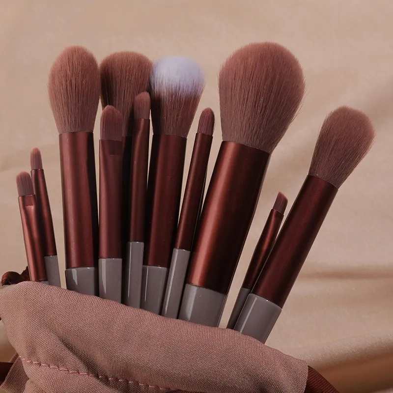 Cloth Bag Portable Soft Hair Makeup Brush Suit - Brown 13 Cloth Bags