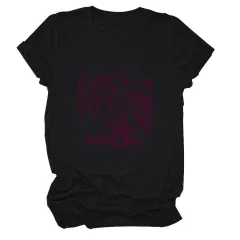Guoli Printed Personality Round Neck Women's T-shirt - Black - View 1