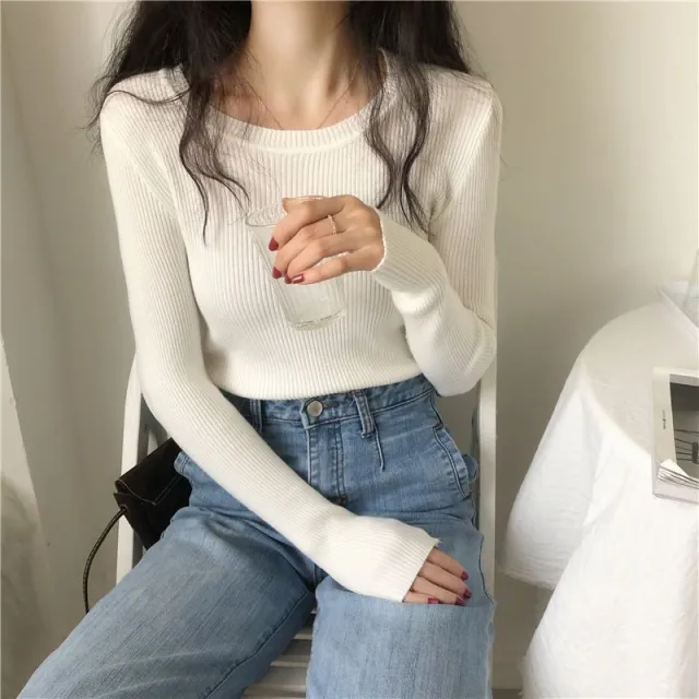 Women's Slim fit Korean Style All matching Pullover Thin Sweater White - Shop at LoveMi