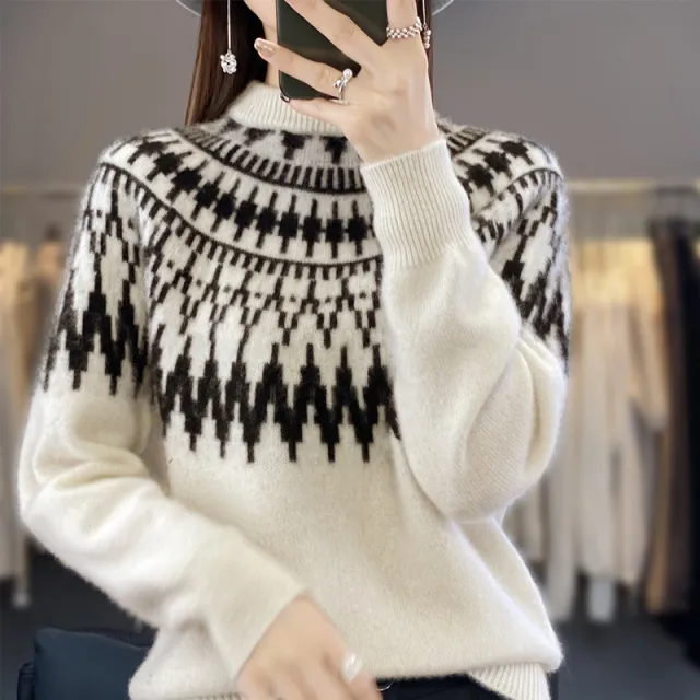 Half Turtleneck Seven pin Thickened Sweater Beige - Shop at LoveMi