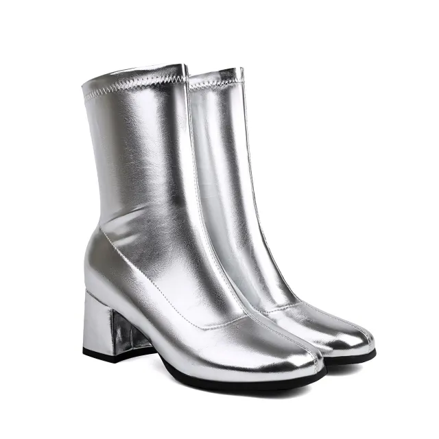Elegant High Heel 40 48 Plus Size Versatile Zipper Low cut Women's Ankle Boots Silver - Shop at LoveMi