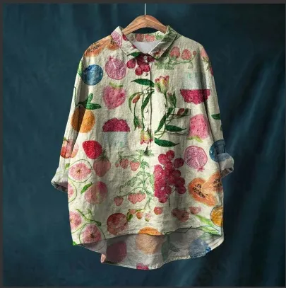 Bamboo Linen Printed Fashion Polo Collar Shirt Xl24053 Hyh48 L - Shop at LoveMi