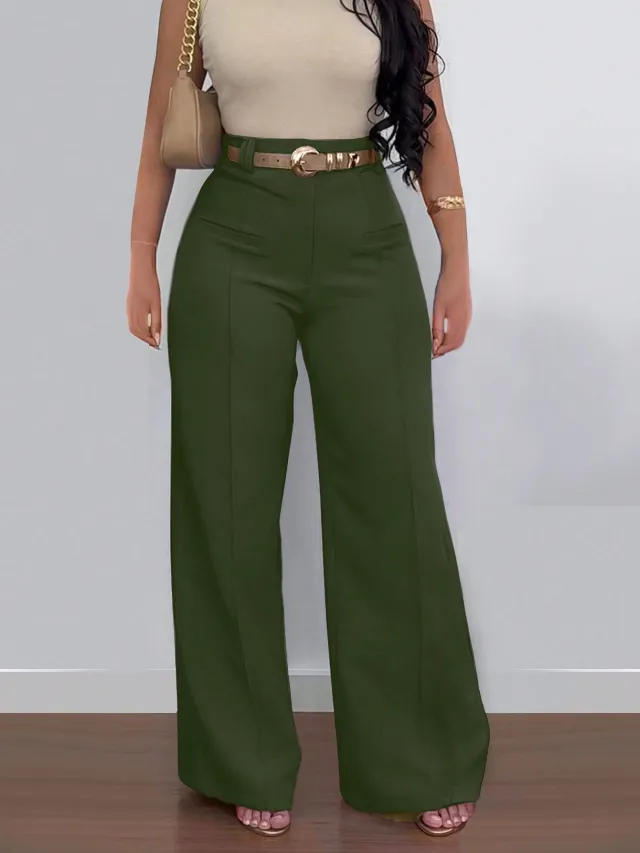 Women's Simple Casual Trousers Do Not Contain Belt Army Green - Shop at LoveMi