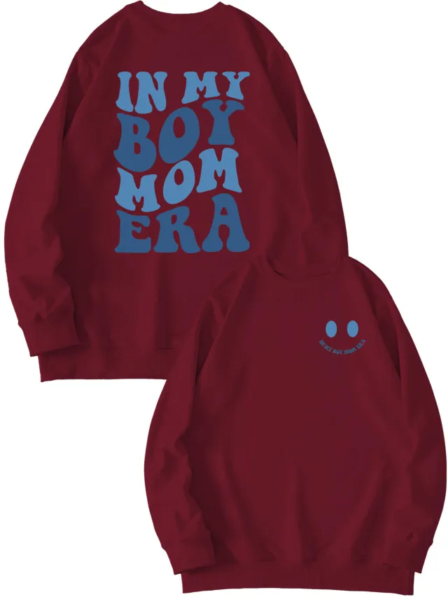 Double sided Printed Pullover Sweatshirt Long sleeved Shirt Wine Red - Shop at LoveMi