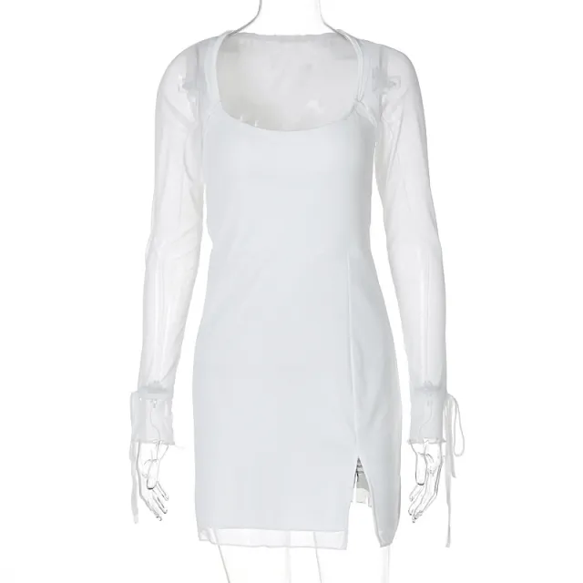 Mesh Slim fit Slit Hip wrapped Dress White - Shop at LoveMi