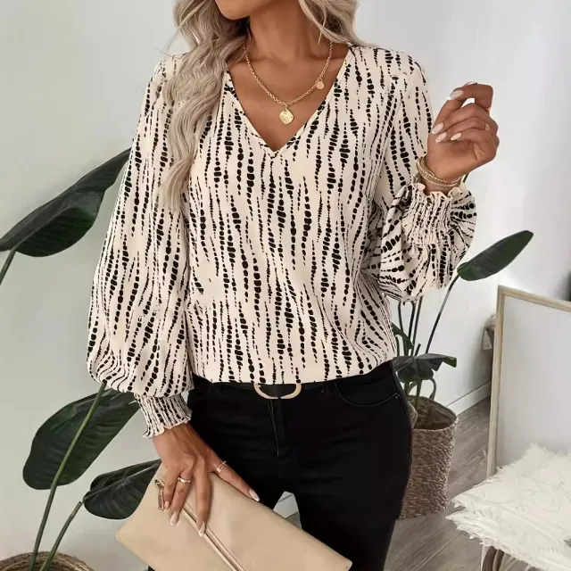 Women's V neck Elegant Autumn Clothes Shirt Mixed Color - Shop at LoveMi