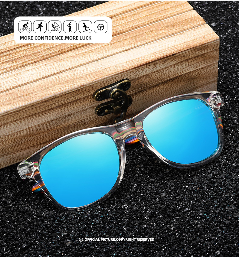 Title 3, Wooden Polarized Sunglasses Square Color Wood R...