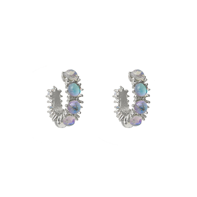 Full Rhinestone Zircon C- Shaped Circle Ear Studs