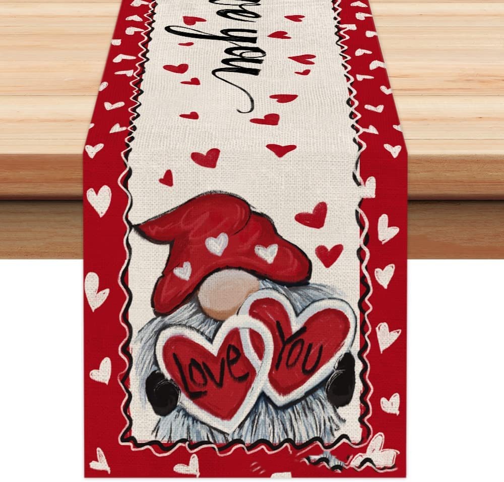 Valentine's Day Table Runner Linen Tablecloth (Red-30x180CM)