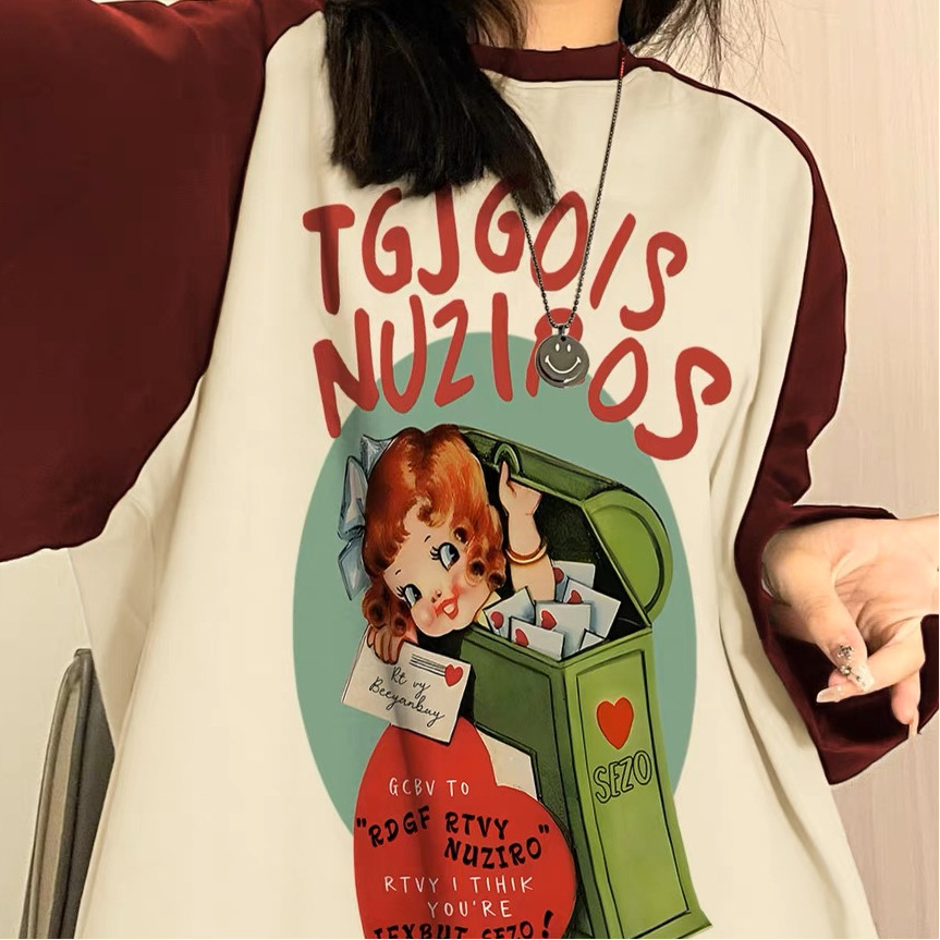 Autumn Raglan Long-sleeved T-shirt Female Dopamine Wear Match Design Sense Niche Cute Sweet