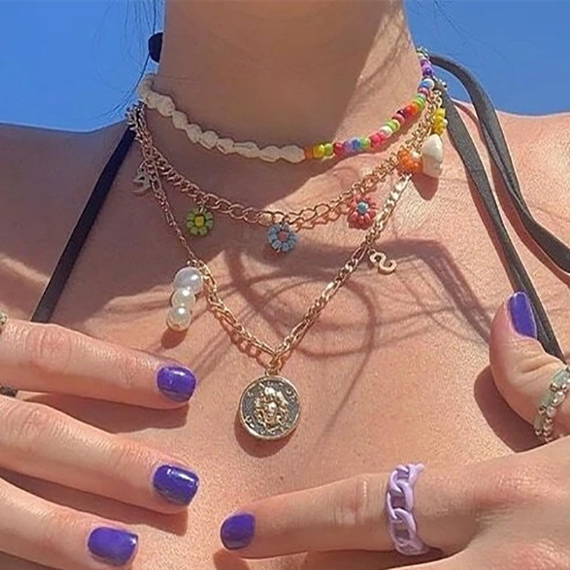 Ornament Ocean Shell Bead Flower Necklace