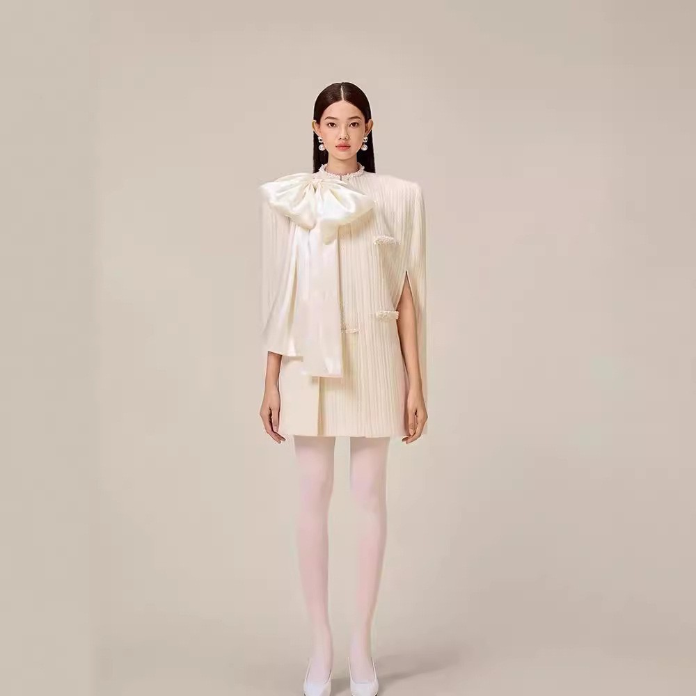 Advanced Sense Cape Suit Graceful Bow Inverness Slim-fit Sleeveless Dress