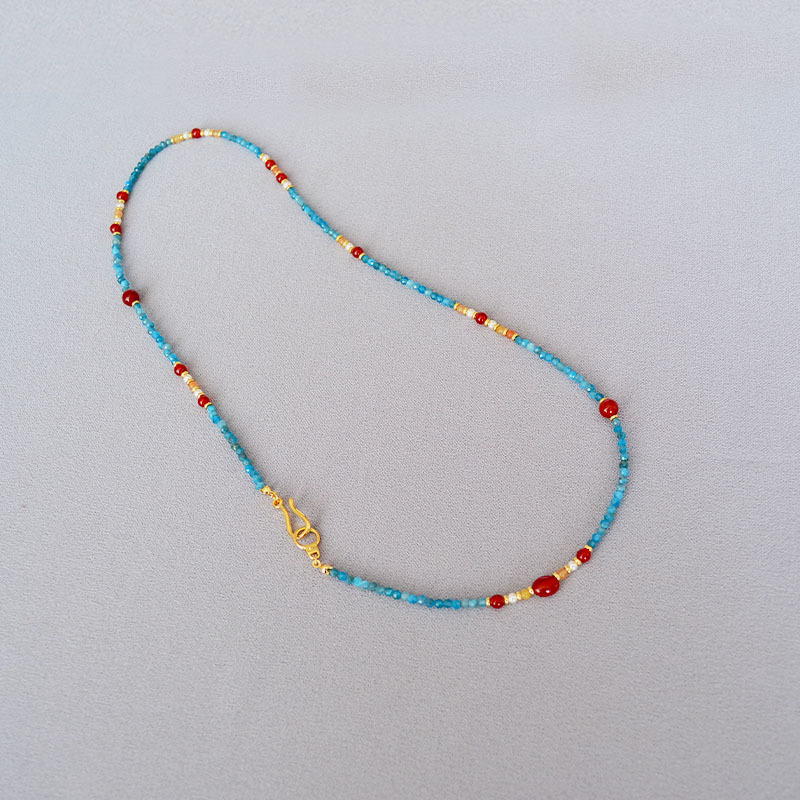 Removable Tassel Necklace With Apatite And Red Agate Beads