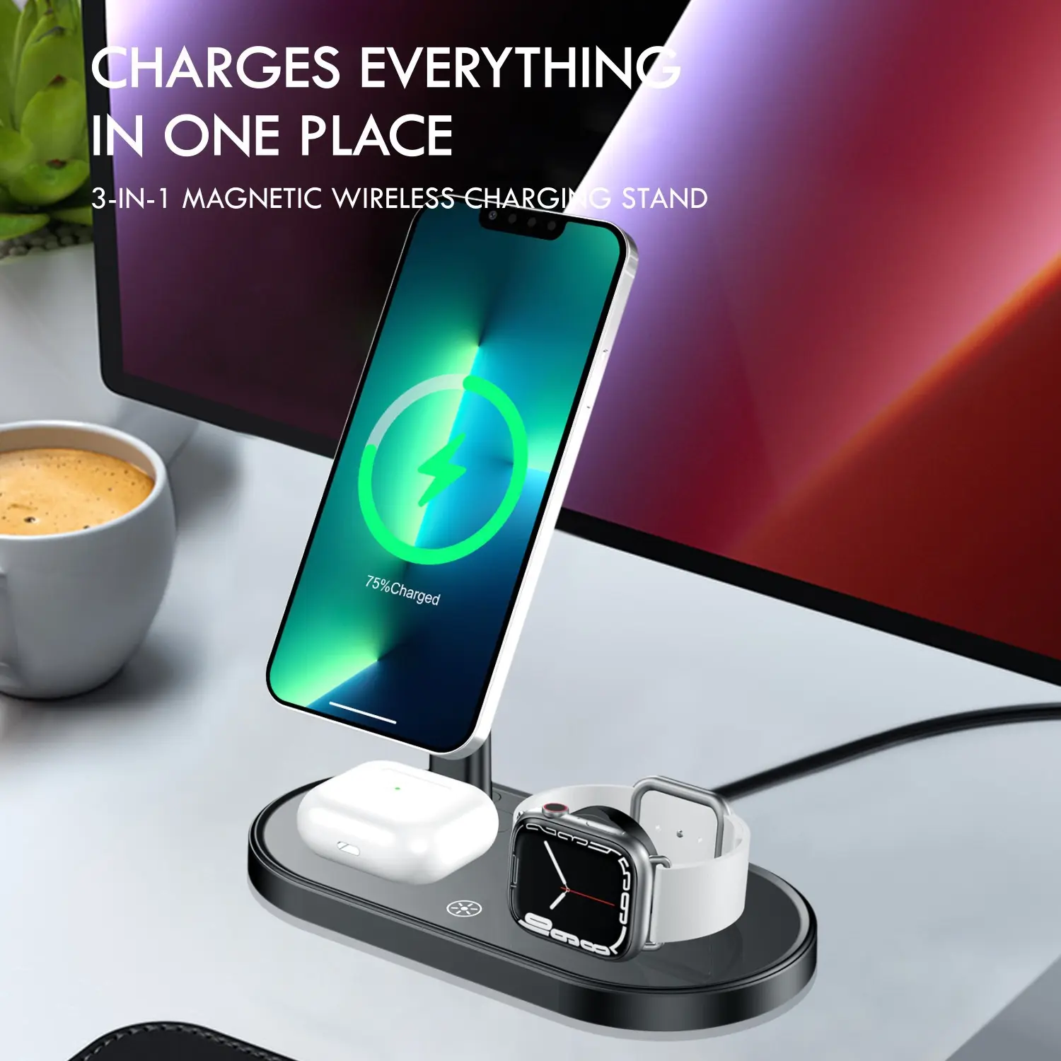 Multifunctional Desktop Phone Holder Three-in-one Magnetic Wireless