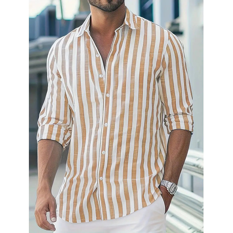 Mens Stylish Long-sleeve Striped Button-down Shirt