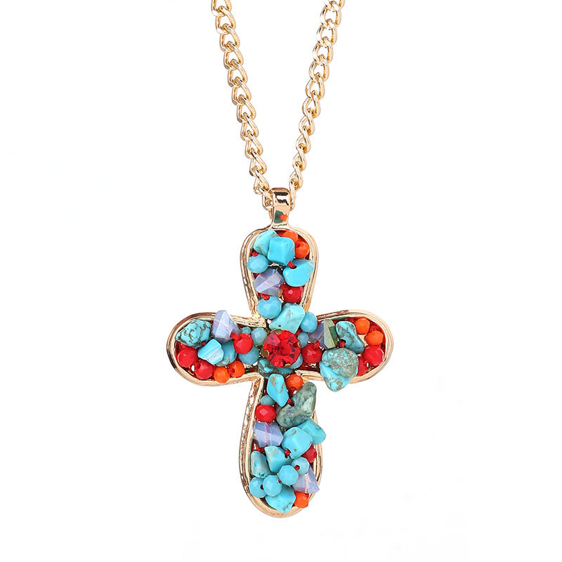 Handmade Beaded Natural Stone Artificial Crystal Bead Pendant Necklace