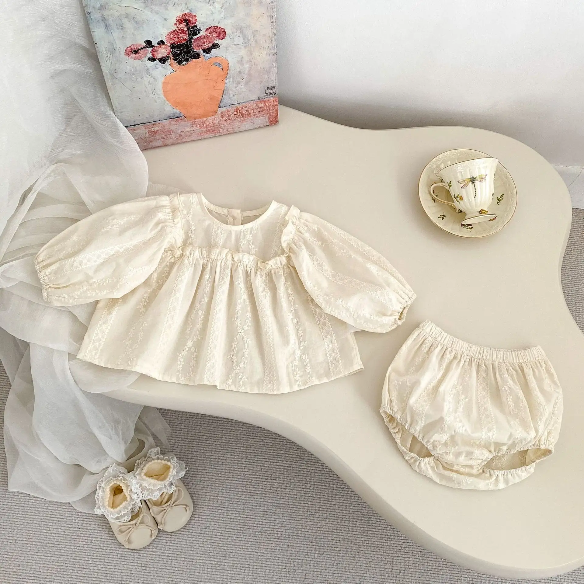 Floral Embroidered Shirt And Baggy Pants Two-Piece