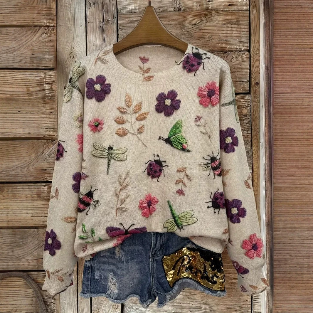 Hand-Painted Gradient Womens Drop-Shoulder Crew-Neck Loose-Fit Pullover Sweatshirt