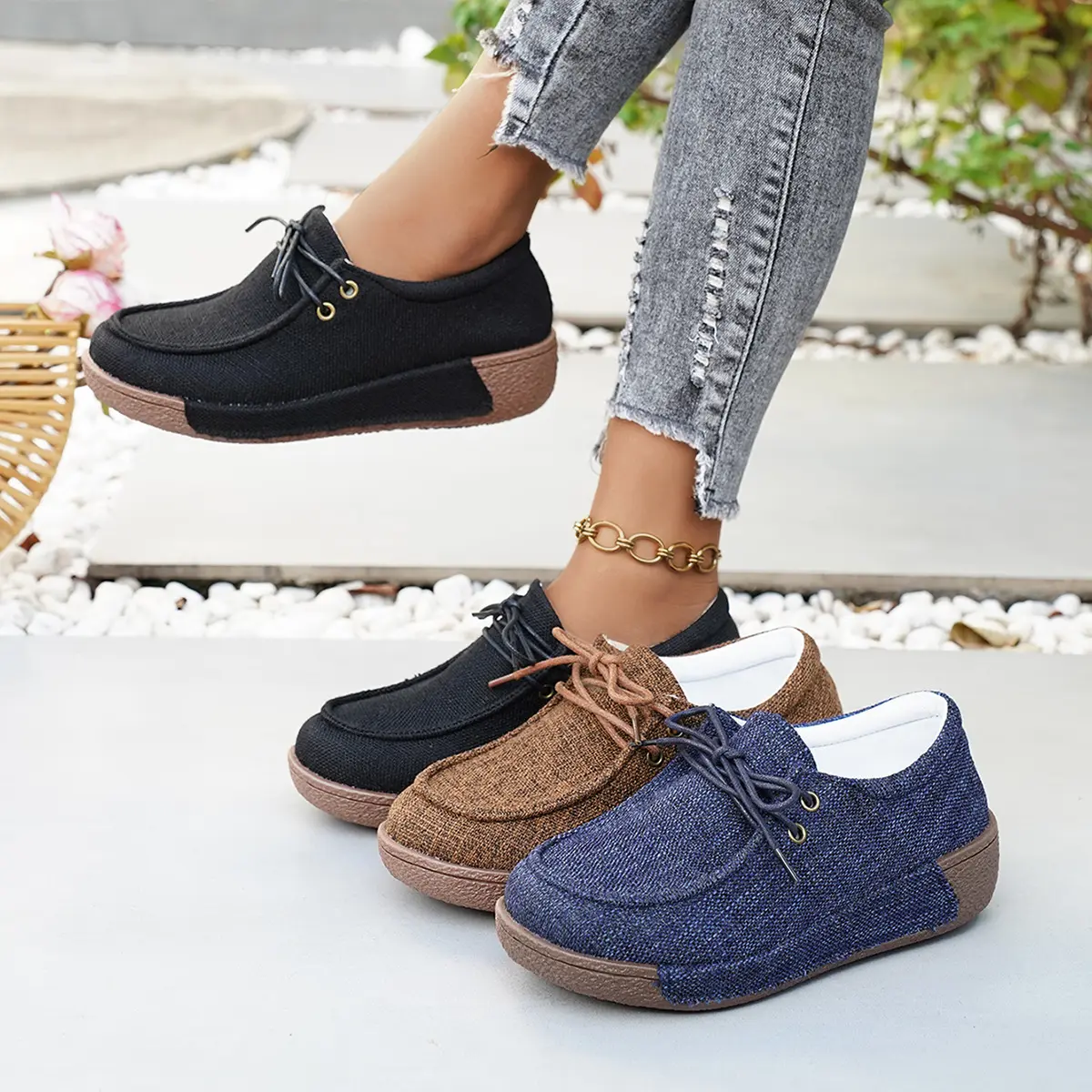 New Womens Thick-soled Casual Canvas Shoes
