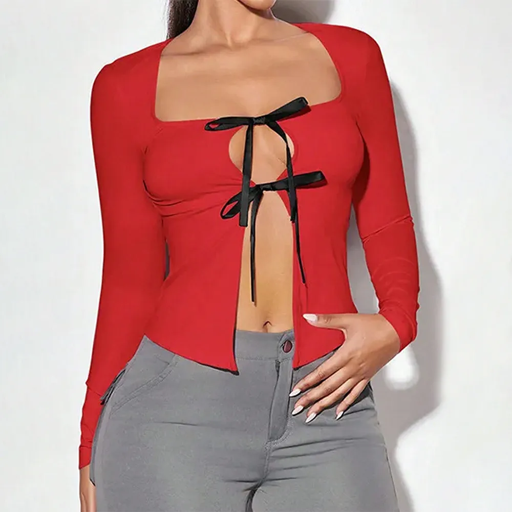 Unique Design Sense T-shirt Sexy Style Red Top Women - Red