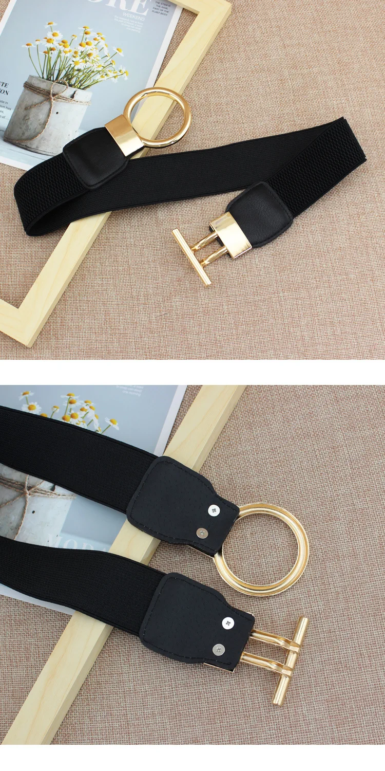 Title 5, Womens Decorative Belt With Gold Round Button