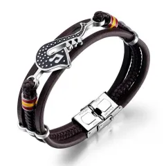 Men's Musical Instrument Leather Hip Hop Music Style Bracelet - Brown - View 1