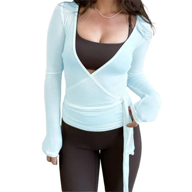 Women's Long sleeved Sports Top Fashion Knitwear Blue - Shop at LoveMi