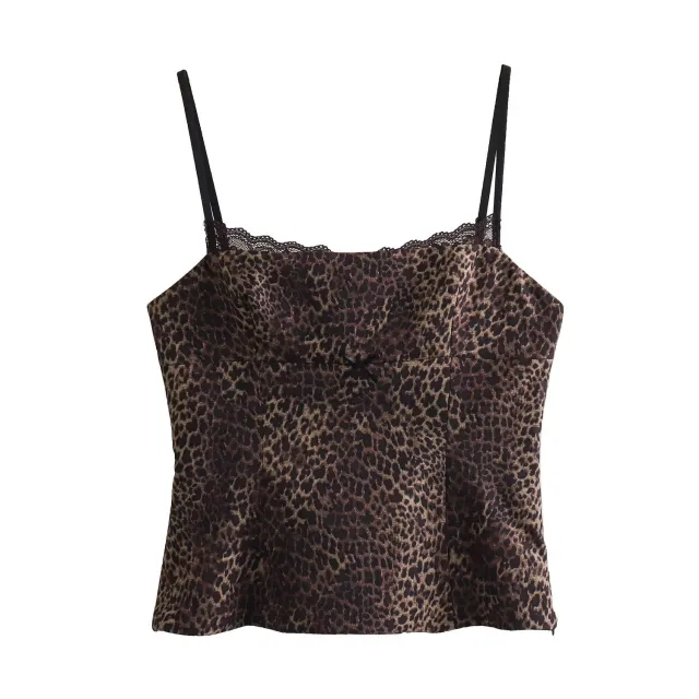 Silk Satin Textured Underwear Strap Top Leopard - Shop at LoveMi