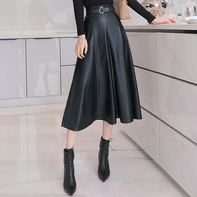 Black Upscale Fleece lined Mid length A Line Skirt Black - Shop at LoveMi