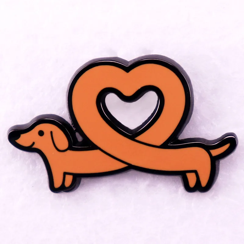 Dachshund Love Brooch Pet Badge Pin Accessories - Black