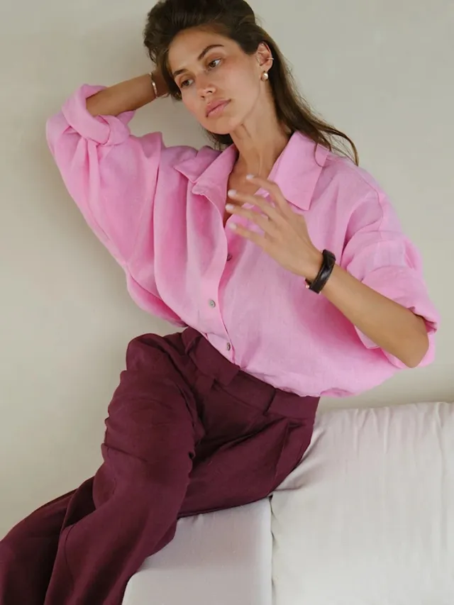 Women's Long Sleeve Ruffle Blouse Blouse Pink - Shop at LoveMi