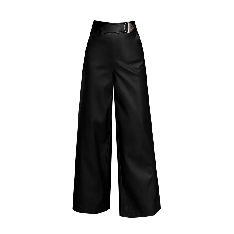 Sessanna Wide Leg  Women's Straight-leg Trousers Leather Pants