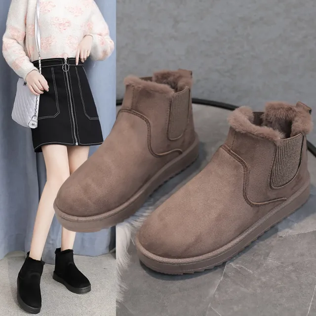 Fleece lined Plus Size Short Boots Cotton Shoes Women's Cotton Snow Boots Brown - Shop at LoveMi