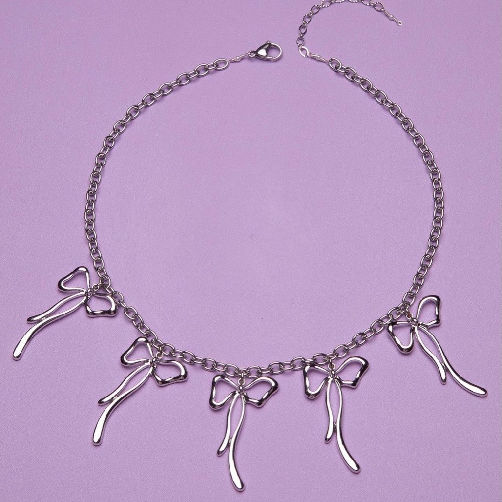 Silver Y2g Sweet Cool Girl Bow Shape Geometric Necklace