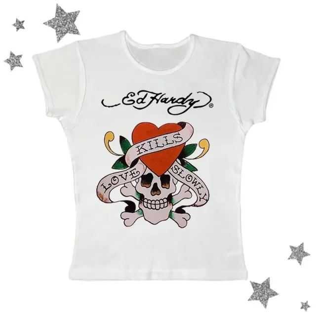 Short Print T shirt Women's Retro Europe And America Top White - Shop at LoveMi