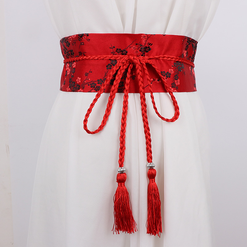 Retro Embroidered Wide Waistband Traditional Chinese Style Hanfu Womens Cloth Belt Decoration
