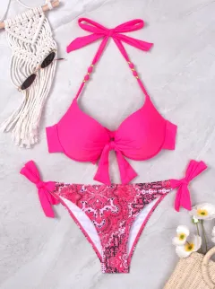 Ladies New Printing Quality Bikini Swimsuit - Pink - View 1