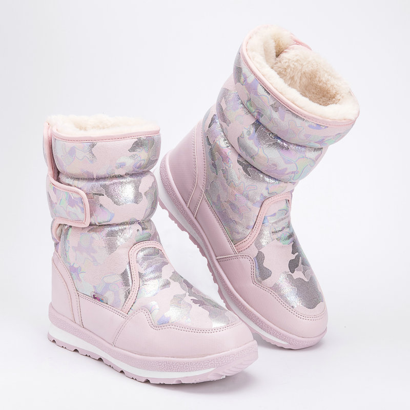 Waterproof And Slip-resistant Winter Mid-top Fleece-lined Thick Children's Winter Shoes - Image 1