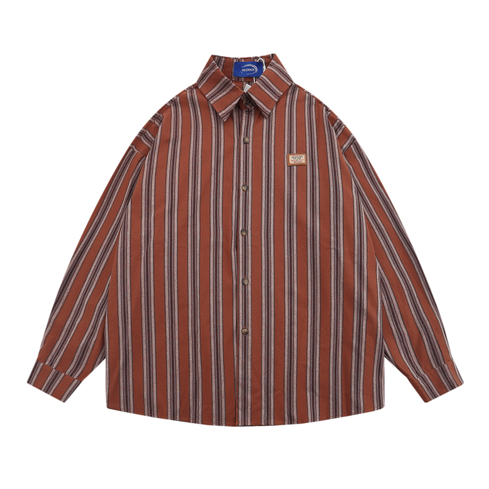 American-style Vintage Vertical Stripes Long-sleeved Shirt Outer Wear Men's And Women's Spring And Autumn Models Casual Top