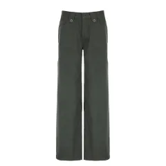 American Street Pocket High Waist Work Clothes Straight-leg Pants Women - Army Green - View 1