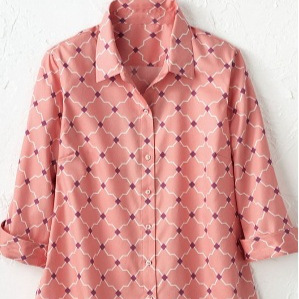 Womens Long-sleeve Shirt With A Simple Floral Print Top