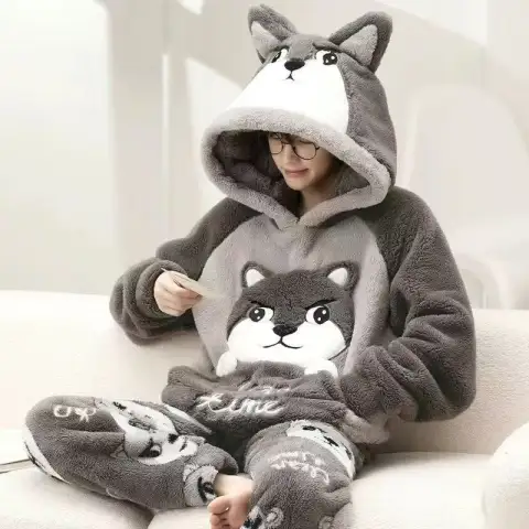 Mens Thickened Cartoon Plus-Size Pajama Set